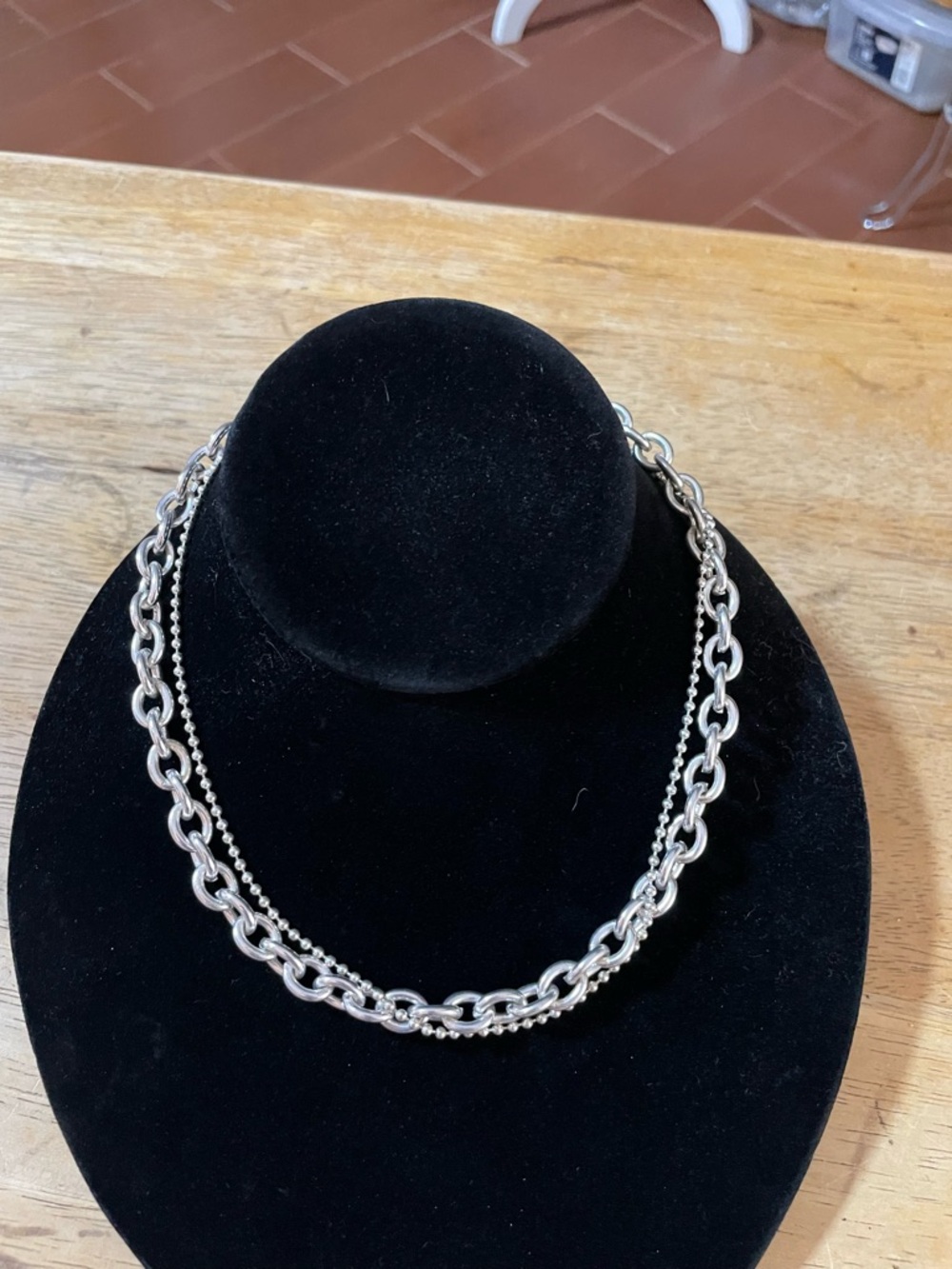 Heart tag toggle necklace silver tone 16 inch oval cable links ball bead chains - Picture 4 of 9